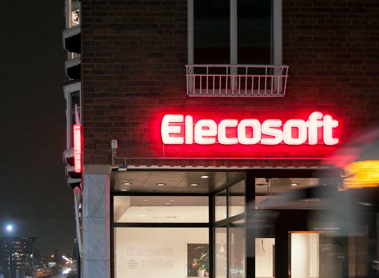Elecosoft-Skylt vid kontoret i Skellefteå